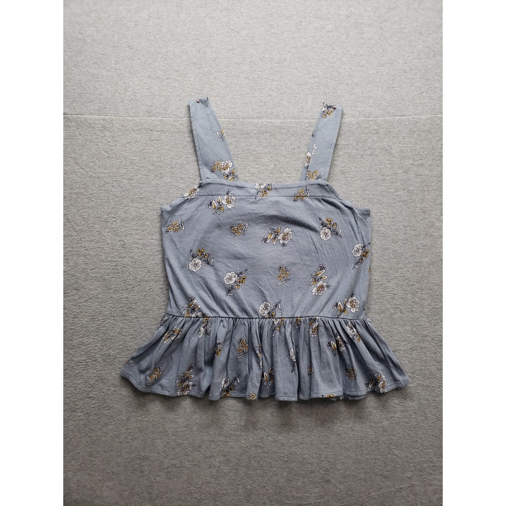 Loft Outlet Women Top XS Blue Floral Square Neck Pullover Ruffled Smocked Casual